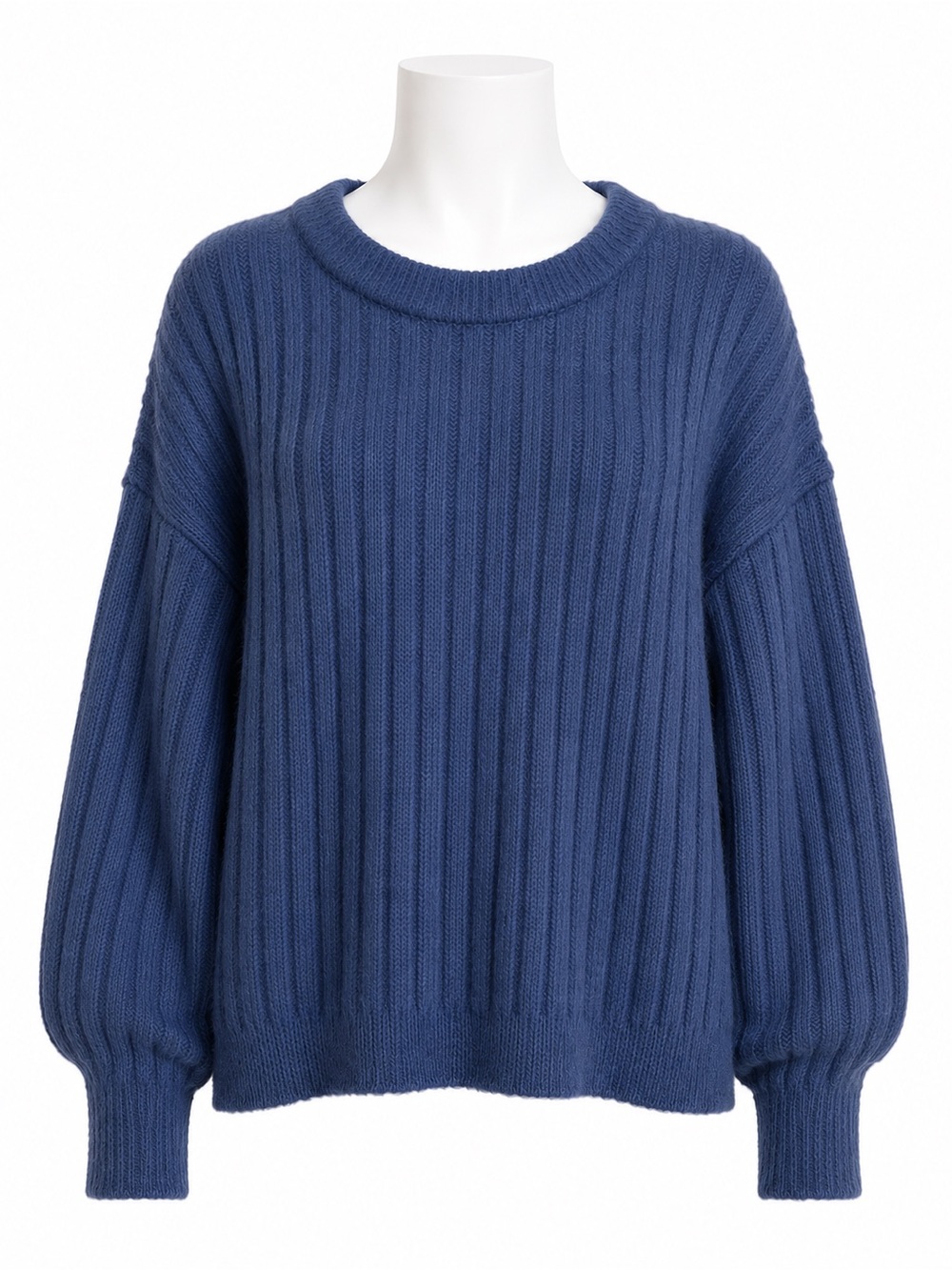 Size M Aerie Buttercream Ribbed Crewneck Fuzzy Sweater Blue Balloon Sleeve